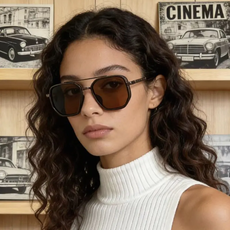 Geometric Frame Double Beam Sunglasses
