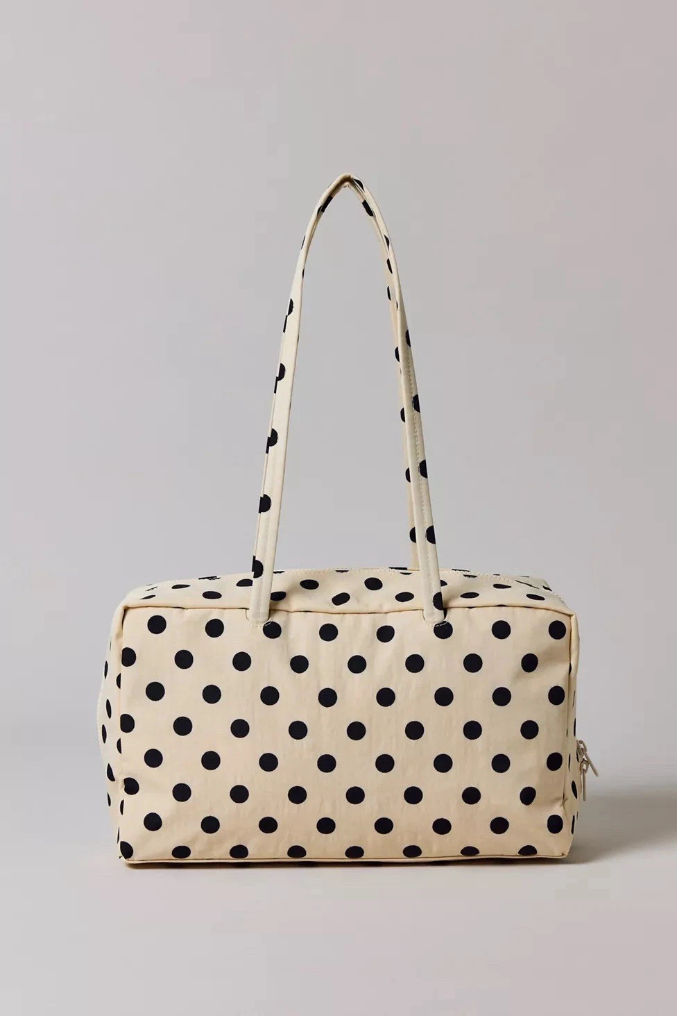 Medium Nylon Bowler Bag White With Black Polka Dot