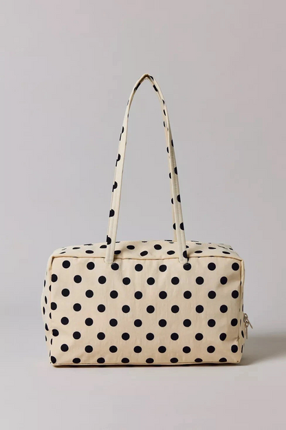 Medium Nylon Bowler Bag White With Black Polka Dot