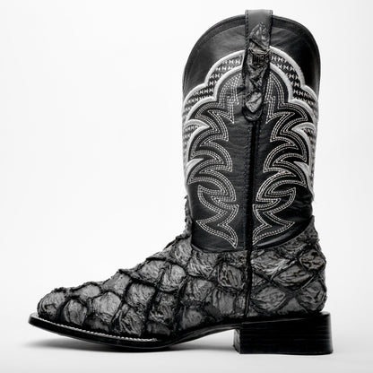 Grey Jumbo Pirarucu Leather Boots - Square Toe