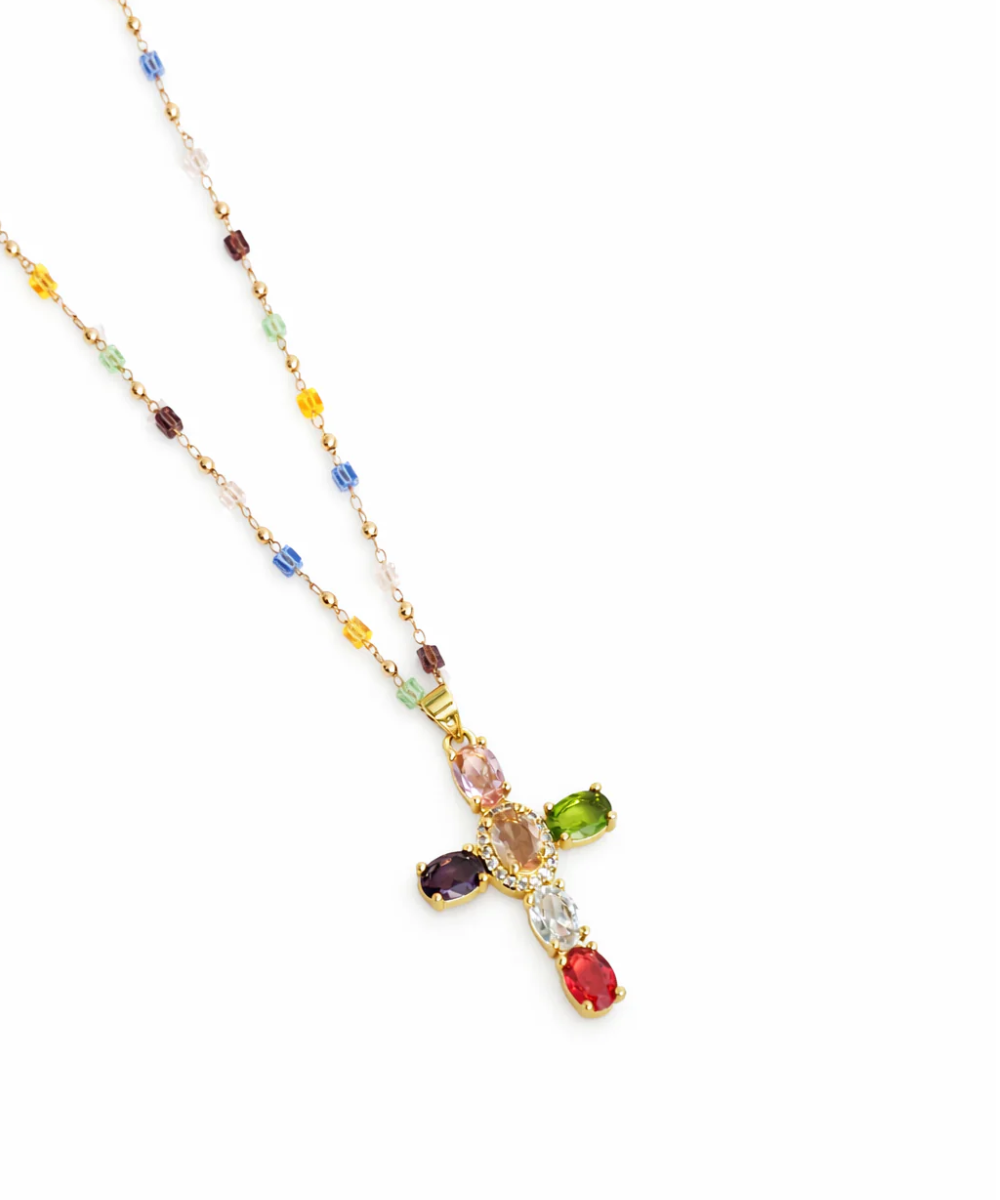 Rainbow Cross Pendant Necklace