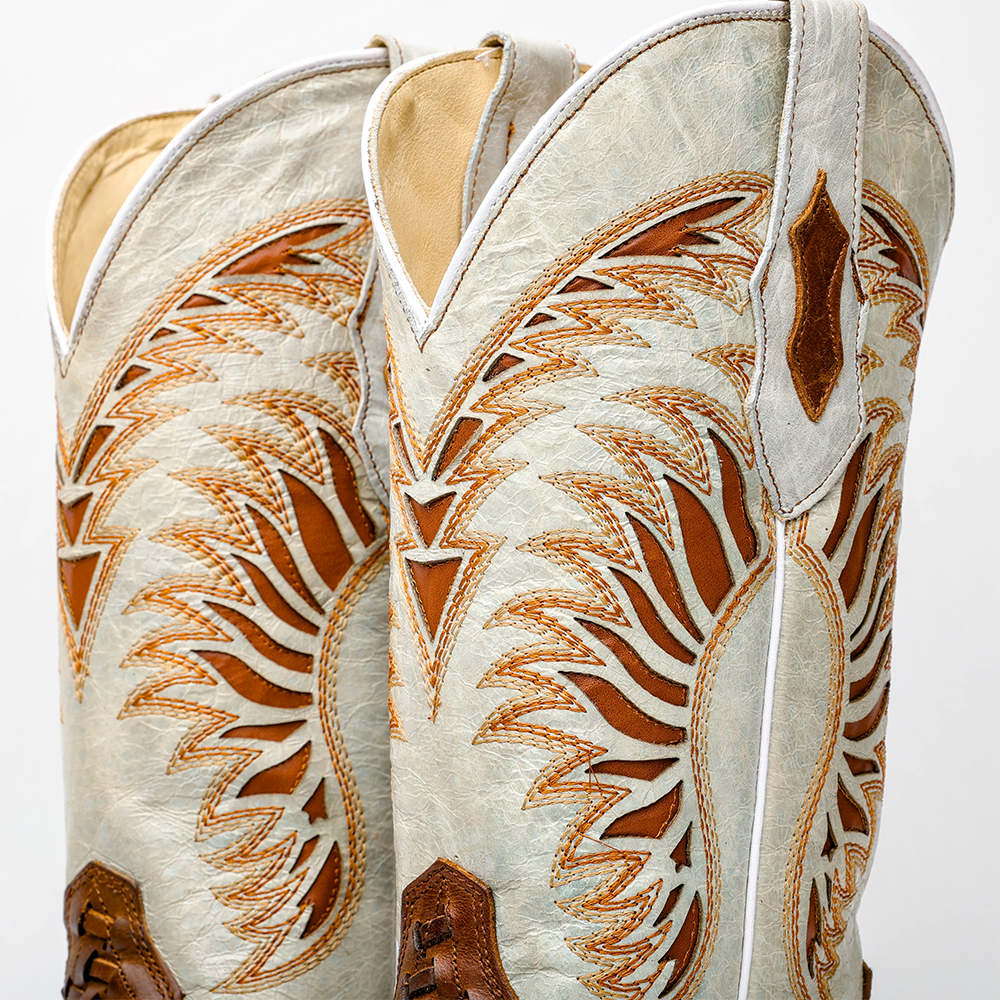 Tan Basketweave Leather Boots - Square Toe