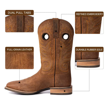 Hand Painted Western Cowboy Boots, Full Grain Cowhide Upper & Shaft