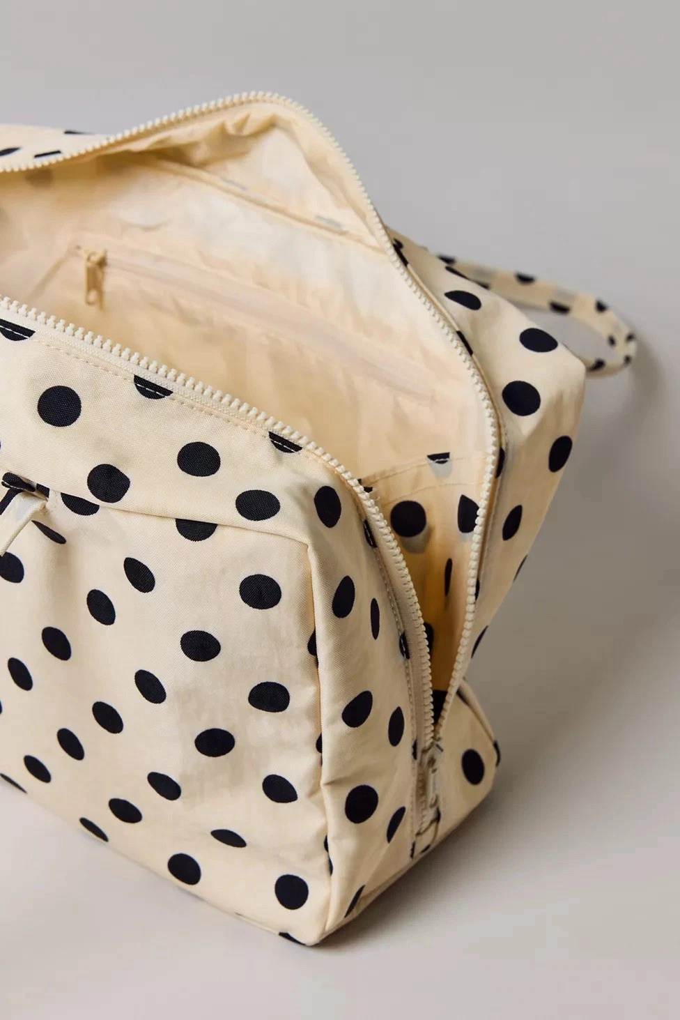 Medium Nylon Bowler Bag White With Black Polka Dot