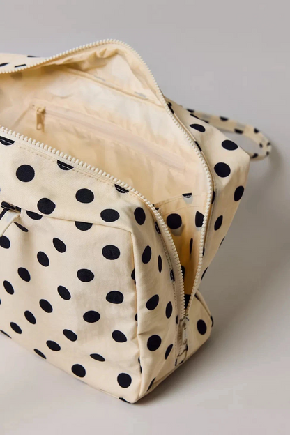Medium Nylon Bowler Bag White With Black Polka Dot