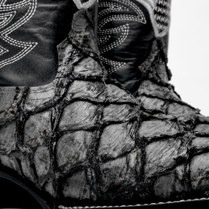 Grey Jumbo Pirarucu Leather Boots - Square Toe