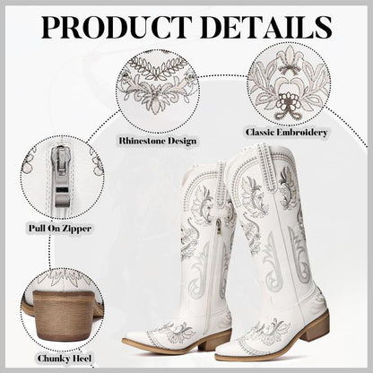 Sparkly Rhinestone Embroidery Tall Western Boots