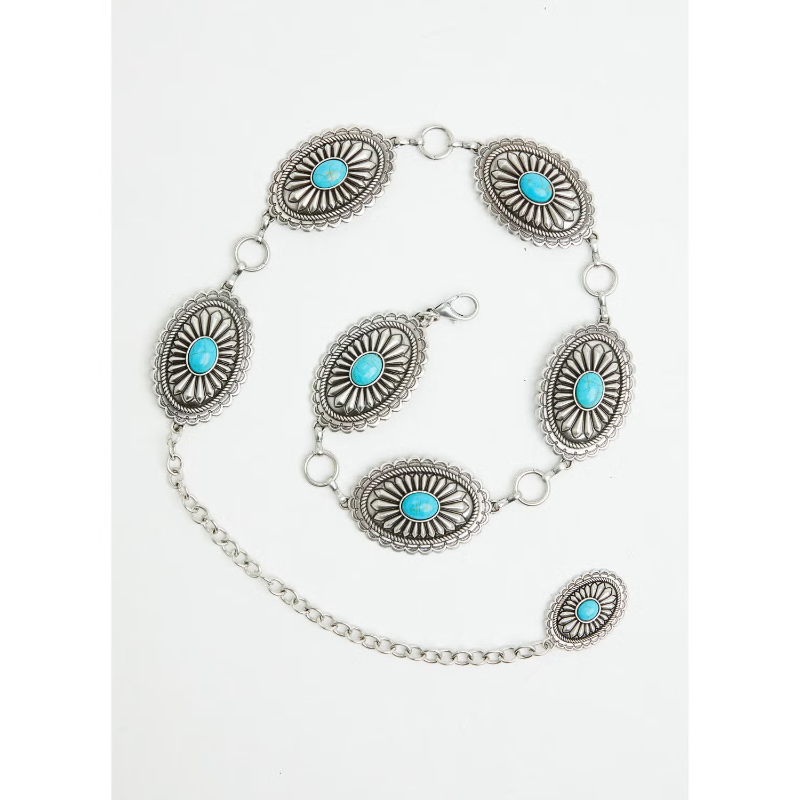 Women's Oval Turquoise Concho Chain Belt