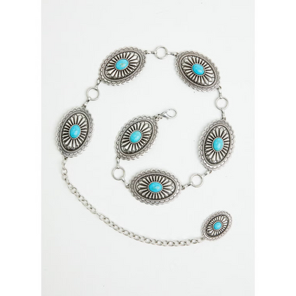 Women's Oval Turquoise Concho Chain Belt