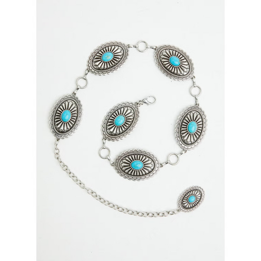 Women's Oval Turquoise Concho Chain Belt