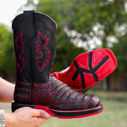 Black Cherry Caiman Belly Leather Boots With 3D Lightweight Sole - Composite Toe