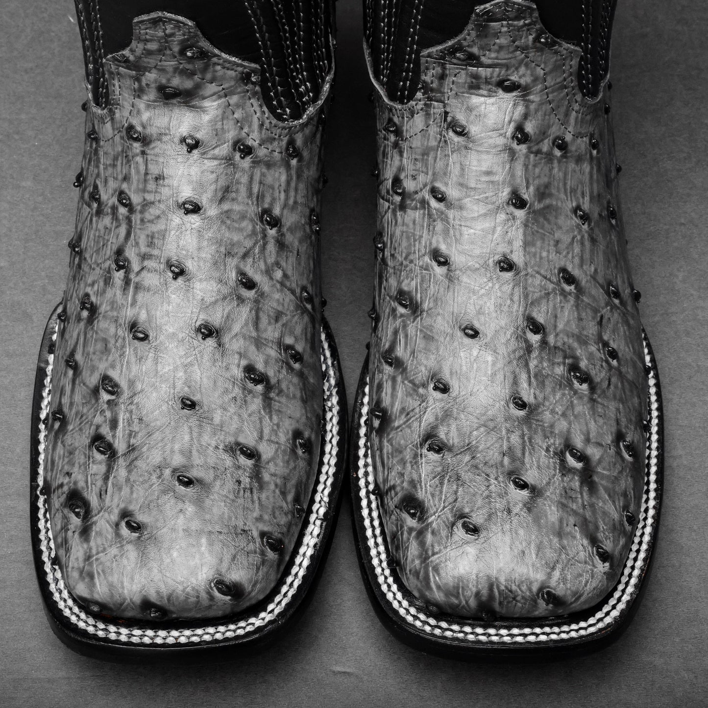 Grey Ostrich Leather Boots - Square Toe