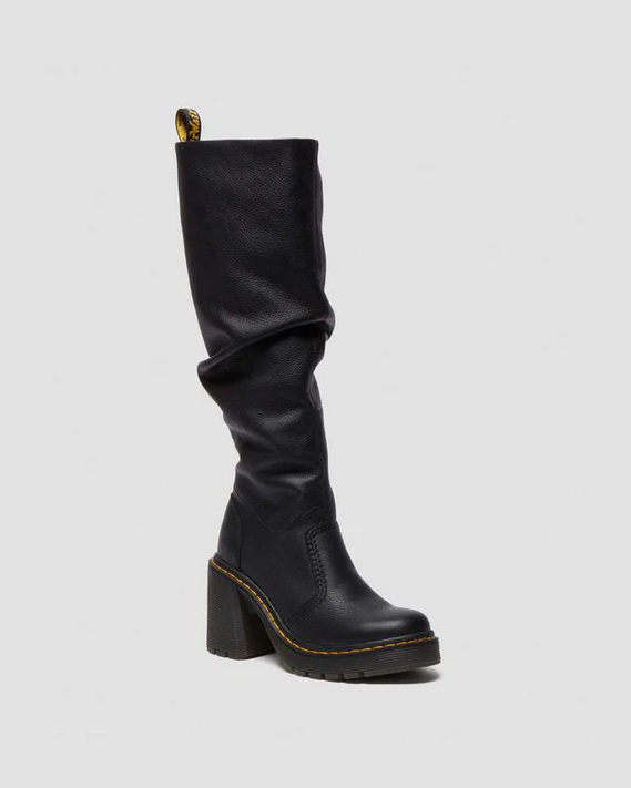 Black Leather Tall Heeled Boots