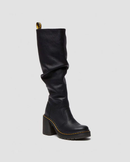 Black Leather Tall Heeled Boots