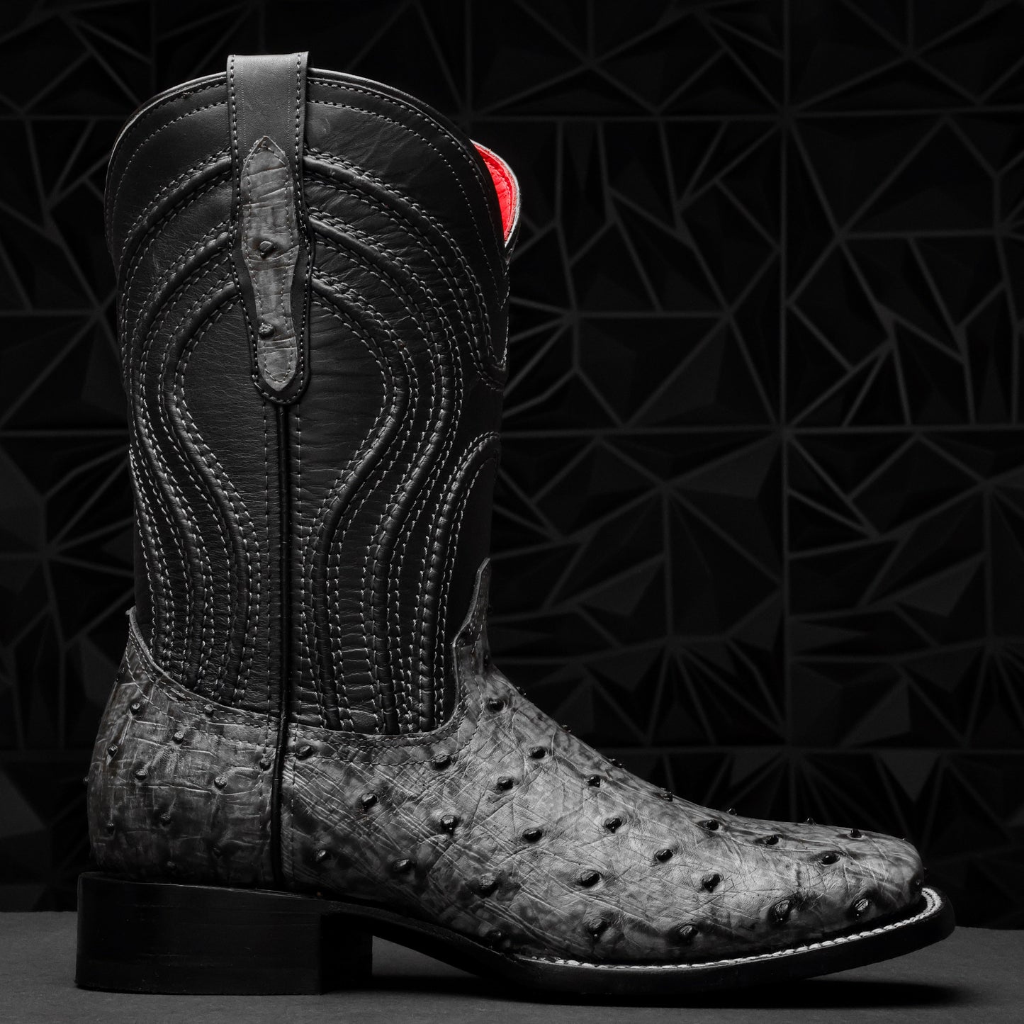 Grey Ostrich Leather Boots - Square Toe