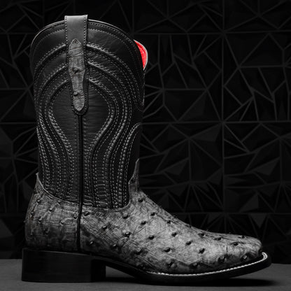 Grey Ostrich Leather Boots - Square Toe