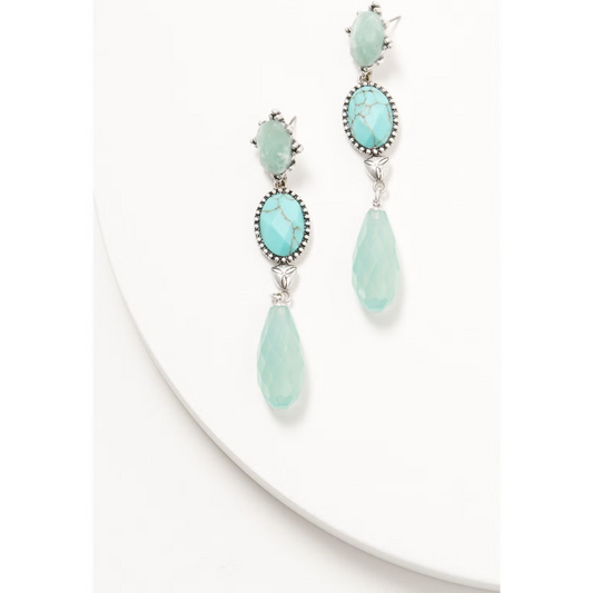 Blue Moonshine Stacked Stone Concho Statement Earrings