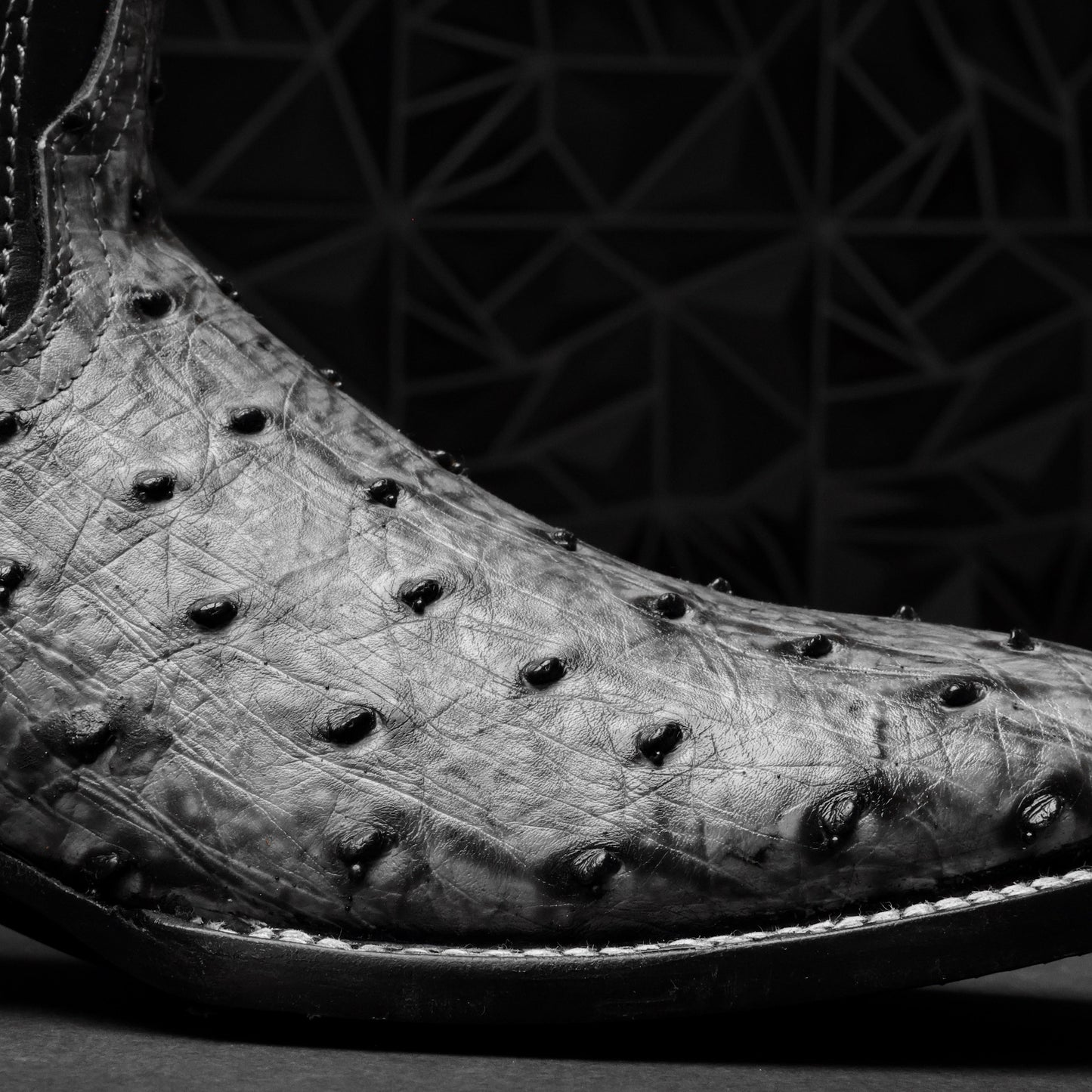 Grey Ostrich Leather Boots - Square Toe