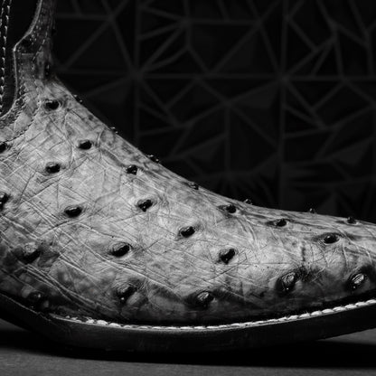 Grey Ostrich Leather Boots - Square Toe