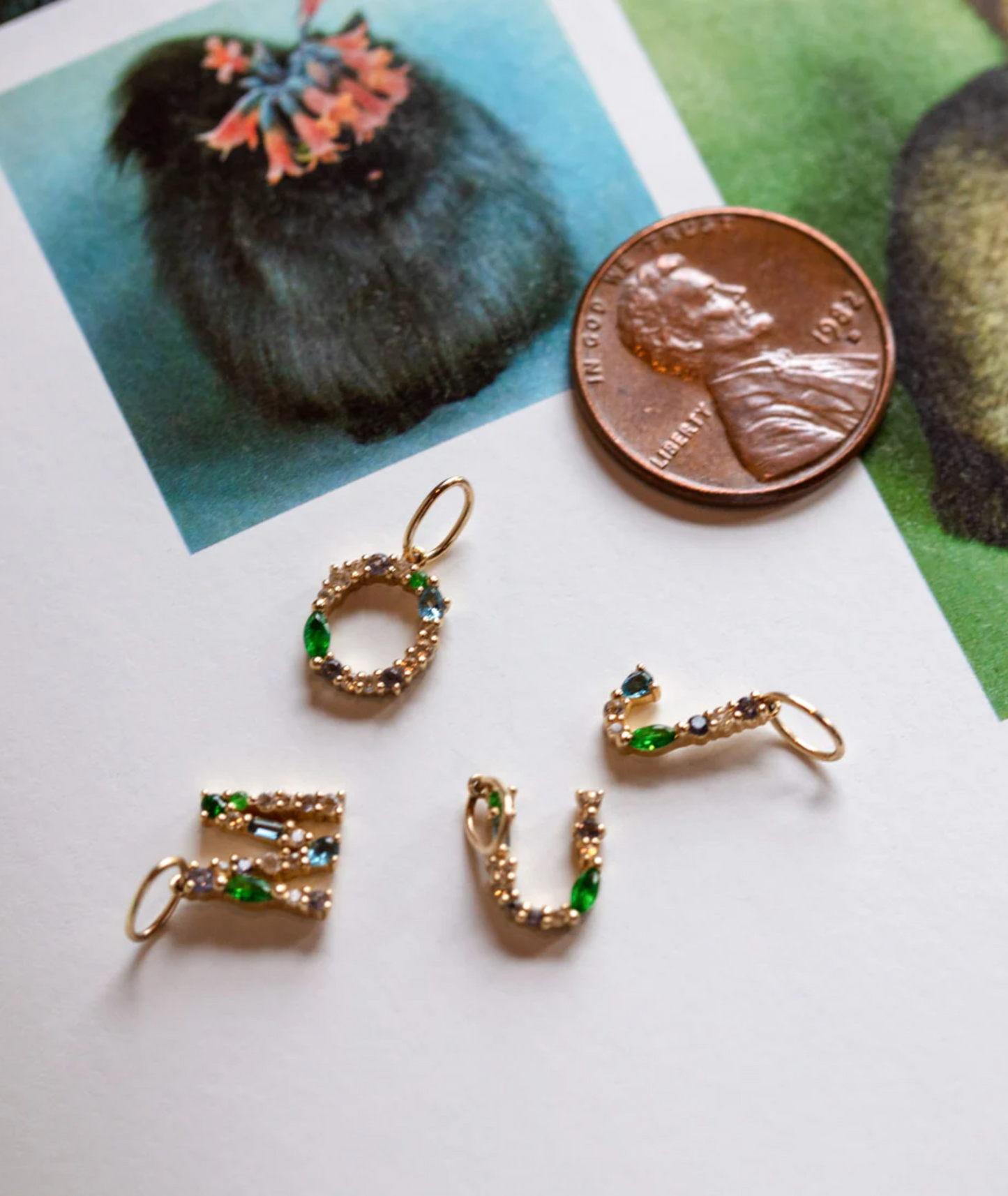 Gold Gemstone Letter Charm