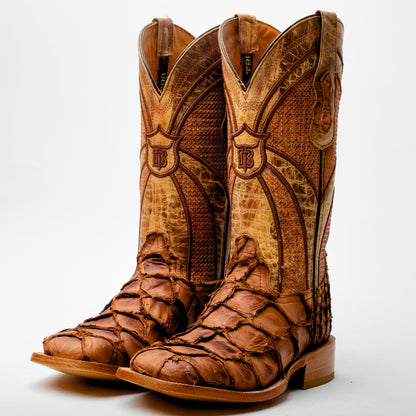 Tan Genuine Pirarucu Boots - Square Toe