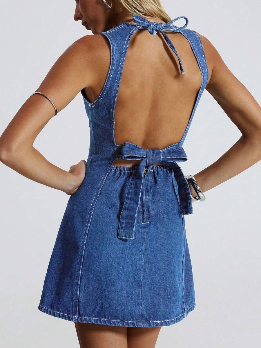 Women's Sexy Backless Mini Denim Dress