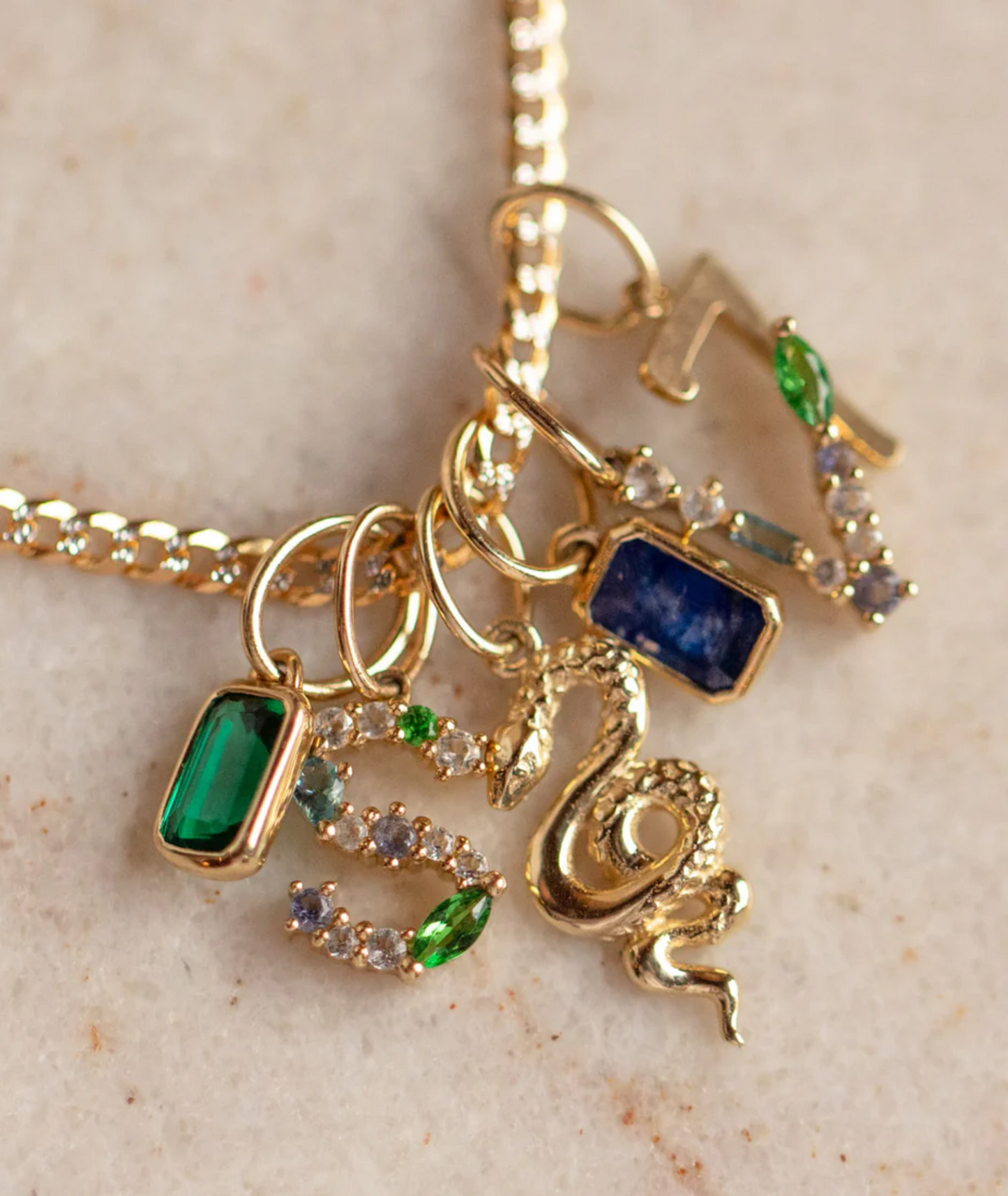 Gold Gemstone Letter Charm