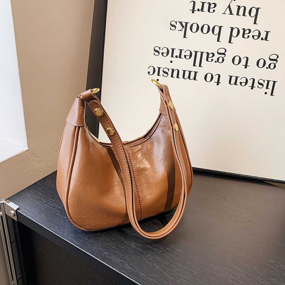 Women's Simple Solid Color Zipper Shoulder Bag