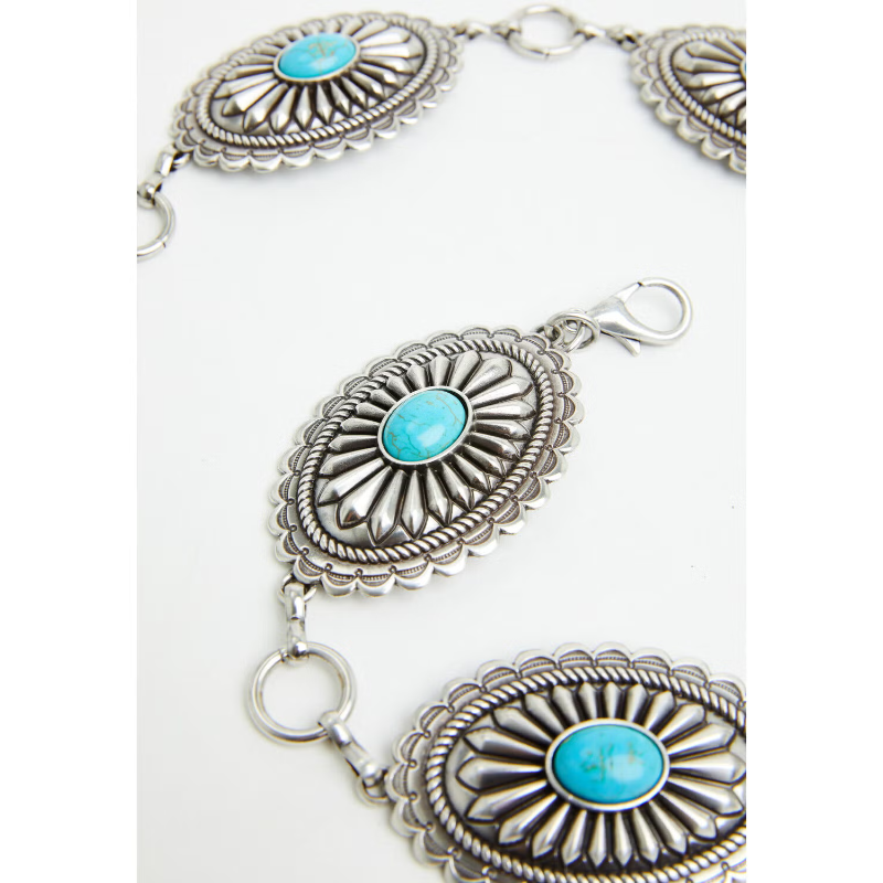 Women's Oval Turquoise Concho Chain Belt