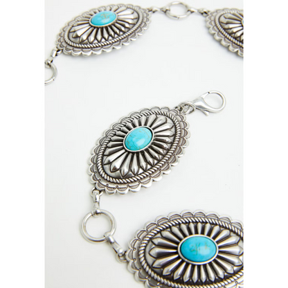 Women's Oval Turquoise Concho Chain Belt