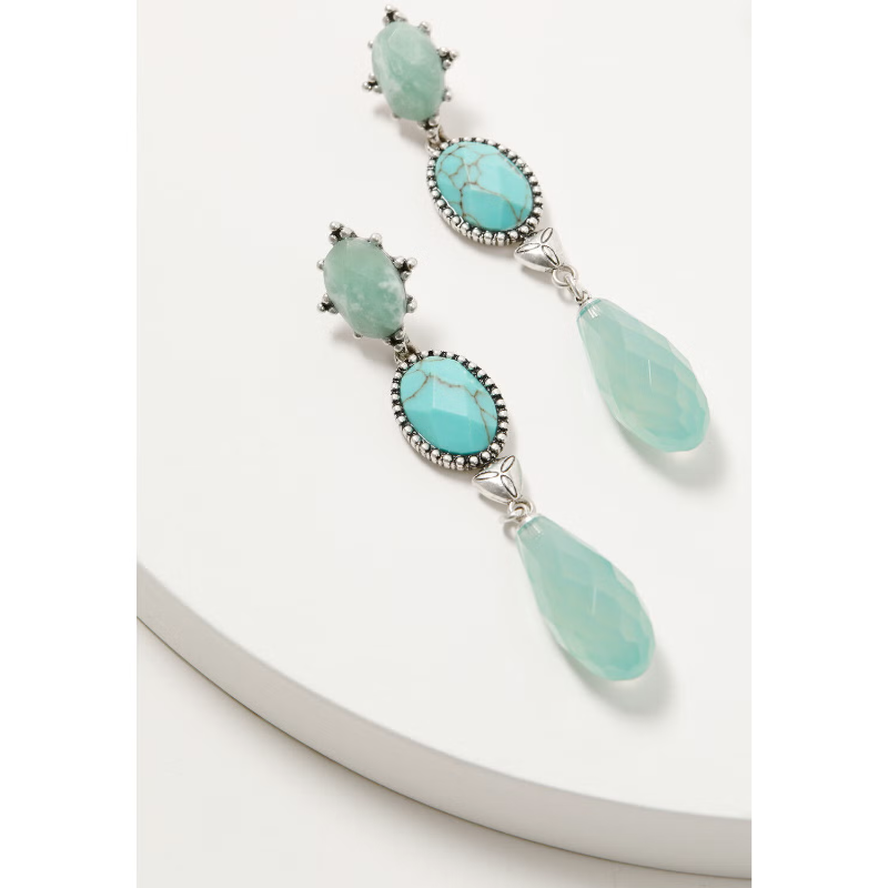 Blue Moonshine Stacked Stone Concho Statement Earrings