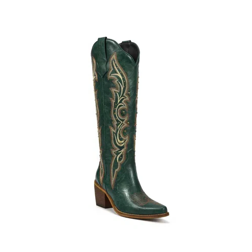 Knee High Cowboy Cowgirl Boots, Stylish Western Design with Chunky Heel