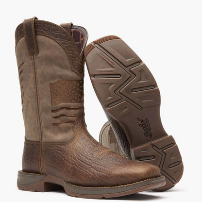 Brown Distressed Flag Embroidery Western Boot