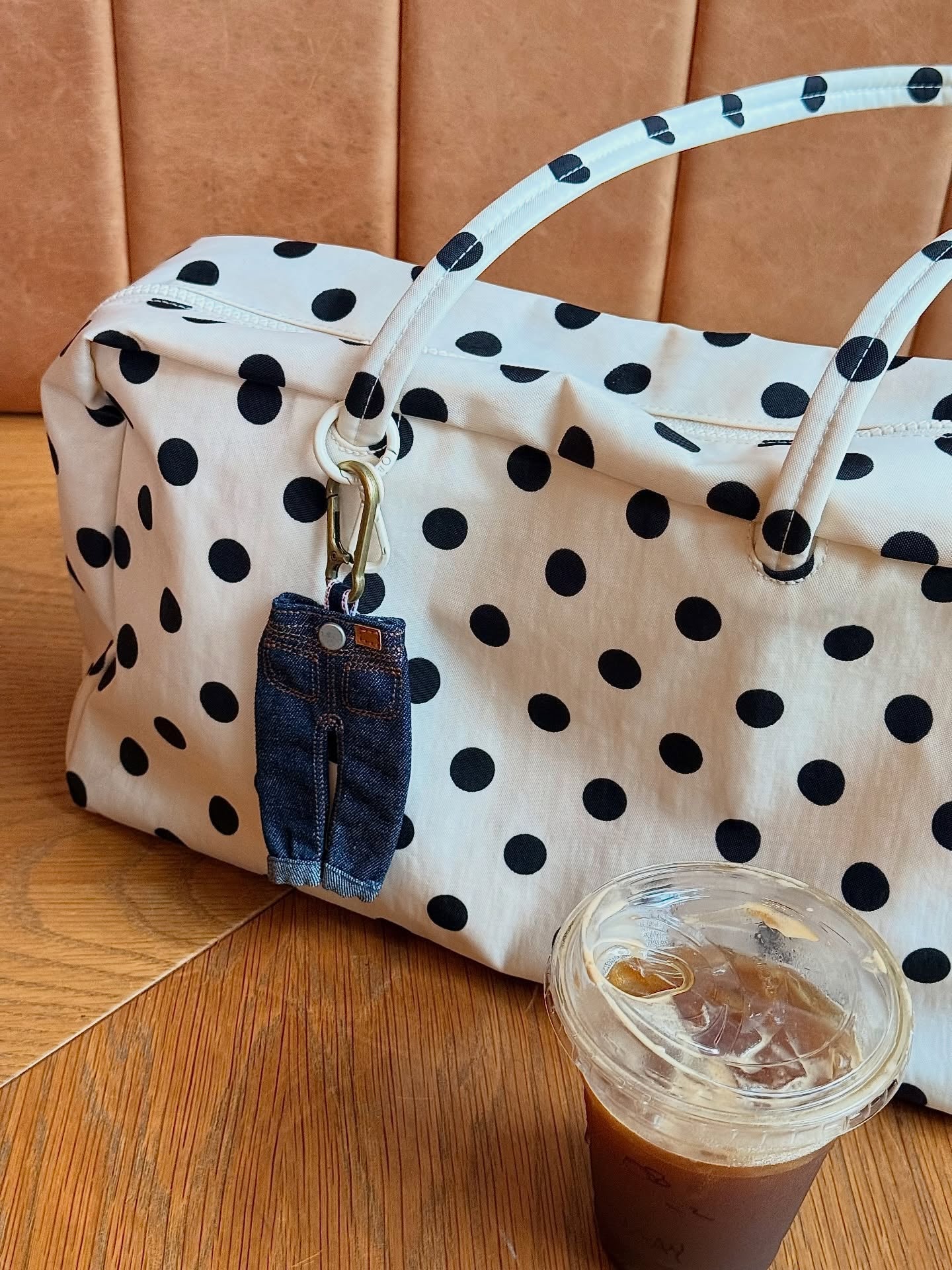 Medium Nylon Bowler Bag White With Black Polka Dot