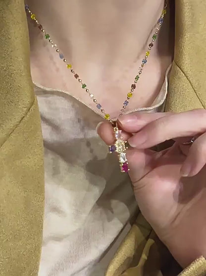 Rainbow Cross Pendant Necklace
