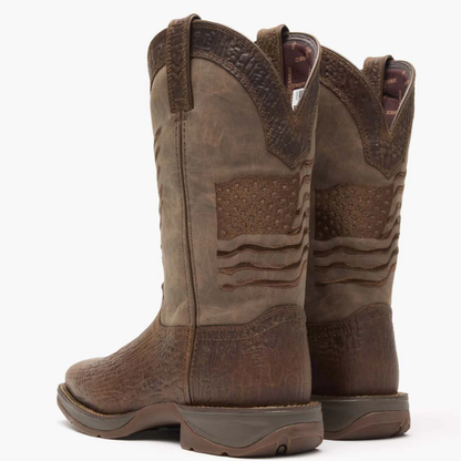 Brown Distressed Flag Embroidery Western Boot